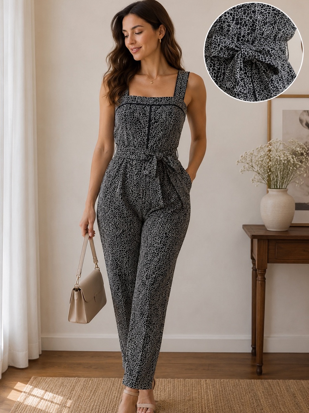 Banana Republic Floral Lace Jumpsuit Tie Waist Preppy Chic Size 6 Preppy Office